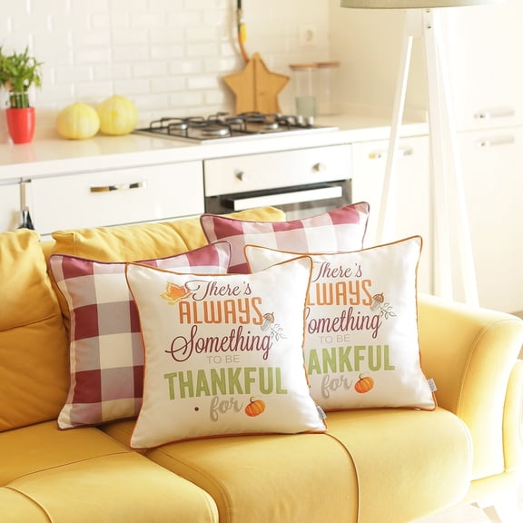 Fall Thanksgiving Decorative Throw Pillow Plaid & Quote Set of 4