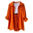 thumbnail image 3 of CHUOU Fashion Set Womens Shorts Set Long Sleeve Shirt Suit Shorts Two Piece Set Basic Shirt Top And Shorts Set, 3 of 5