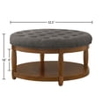 thumbnail image 3 of CQSXDA Large Round Upholstered Tufted Linen Wood Shelf Storage Coffee Table, For Living Room, Charcoal, 3 of 7