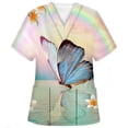 thumbnail image 1 of Snoarin Hauts d'Été Grande Taille pour Femmes Mode Manches Courtes Col en V Uniformes de Travail avec Poche Imprimée en Liquidation, 1 of 3