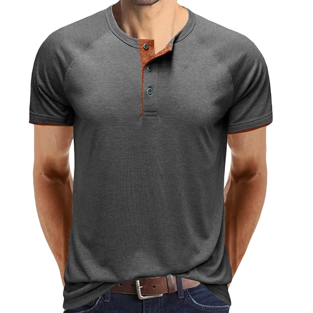 EQWLJWE Chemise d'Été pour Hommes Hommes Manches Courtes Décontracté Mode Col Rond Chandail Boutons T-Shirt Blouse Manches Courtes Hauts pour Homme