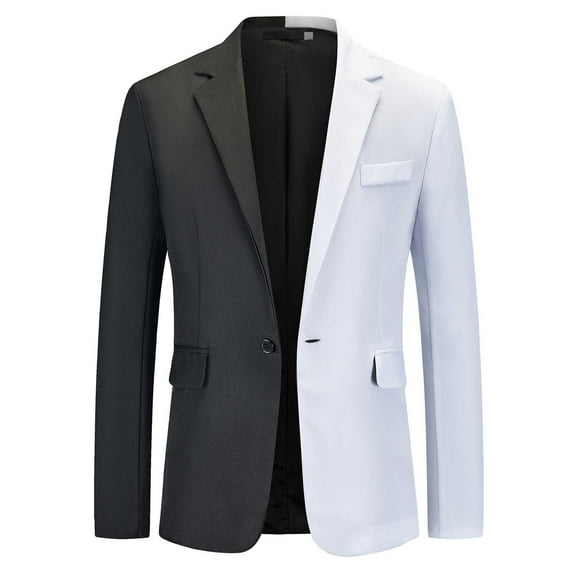 EQWLJWE Mens Casual Blazer Lightweight Shawl Collar Color Block Tuxedo Jacket One Button Slim Fit Suit Coat for Prom,Wedding Gifts for Dad White S