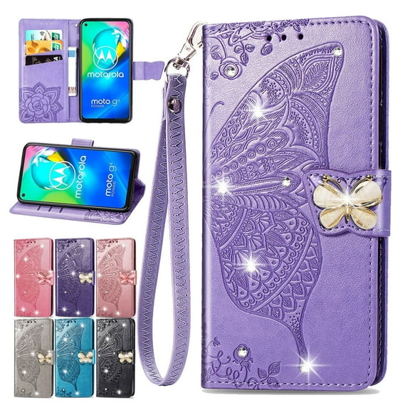 Bling PU Leather Butterfly Flip Shockproof Wallet Card Case Cover For T-Mobile REVVL V  5G
