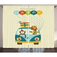 thumbnail image 1 of Birthday Decorations for Kids Curtains 2 Panels Set, Blue Hippie Bus with Monkeys Giraffes Balloons Surprise Box, Window Drapes for Living Room Bedroom, 108W X 84L Inches, Multicolor, by Ambesonne, 1 of 3