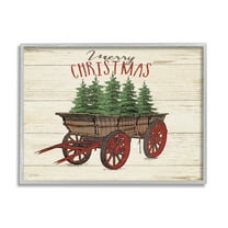 Stupell Industries Merry Christmas Tree Wagon Graphic Art Gray Framed Art Print Wall Art, 11x14, by Jo Moulton