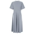 thumbnail image 5 of Dresses For Women 2024 Elegant V Neck Pleated Loose Vintage Elbow Length Mid Length Beach Vacation Sun Dress, 5 of 7