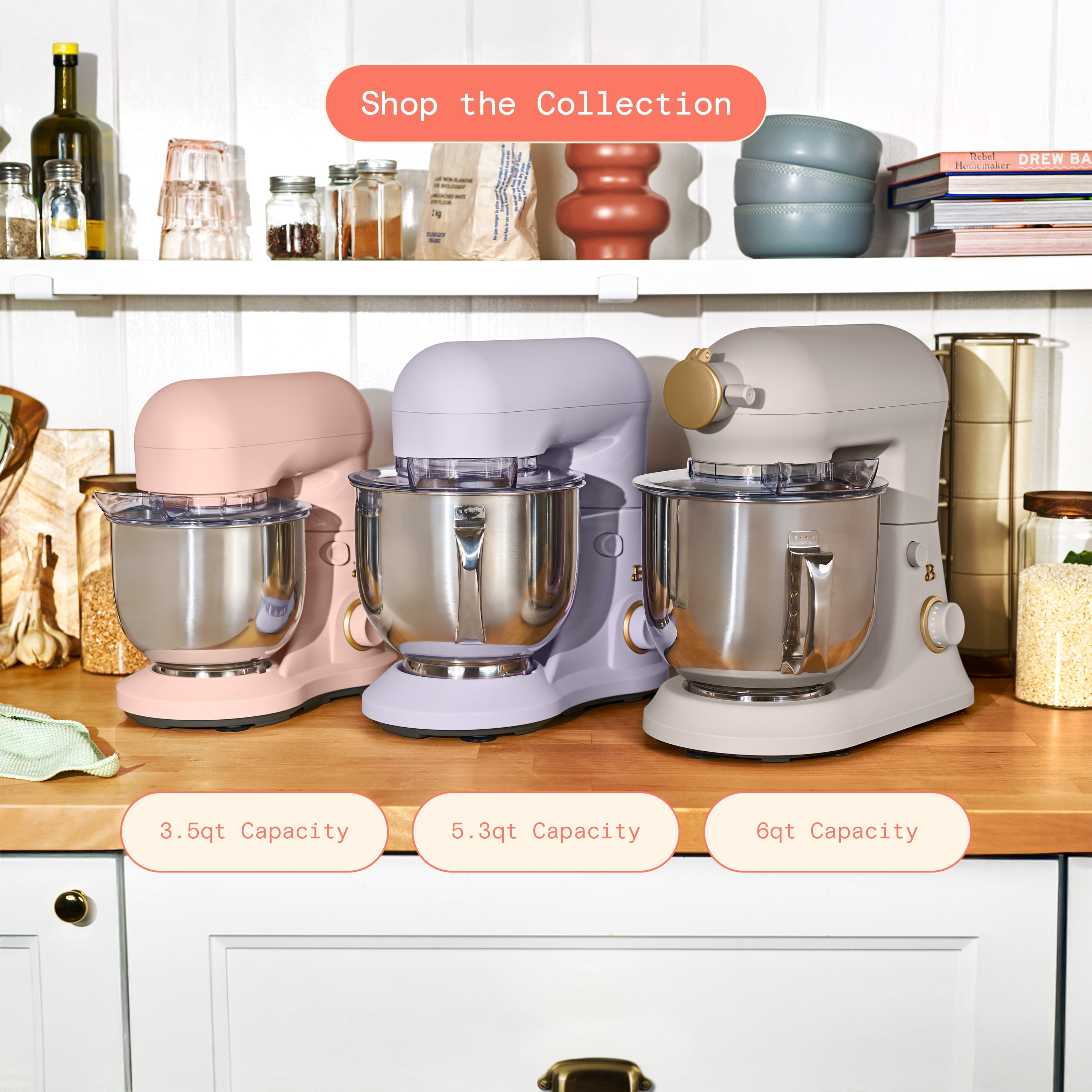 Beautiful 6 Qt Tilt-Head Stand Mixer with Dough Hook, Flat Beater, Balloon Whisk, Pastry Beater & Slicer/Shredder Set, Porcini Taupe by Drew Barrymore
