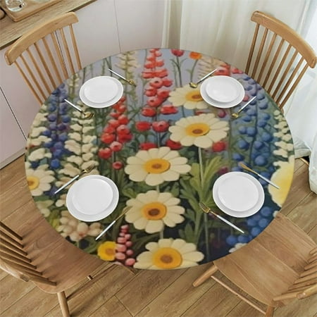 

HAOXIT Coloful Flowers Round Dining Table Table Cover Decorative Watercolor Garden Bouquet Floral Painting Kitchen Table Decor- Round 46-50