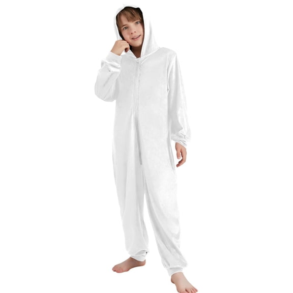 JOOGOO White Pattern Unisex Onesie Pajamas Jumpsuit Kids One-Piece Hooded Sleepwear 7-8T