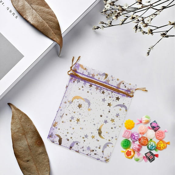 Soimiss 50Pcs Fine Workmanship Organza Bags with Moon Star Design for Small Item Storage