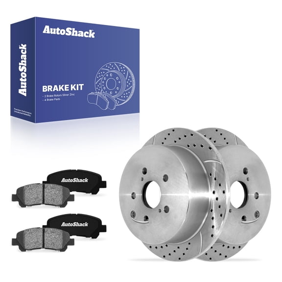 AutoShack Rear Solid Drilled & Slotted Silver Zinc Coated Brake Rotors   Ceramic Pads 6-PC Brake Kit Replacement for 2014 Toyota Highlander SilverShield Pro 12.17" (309 mm)