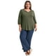 thumbnail image 2 of GRACE & GRANDEUR Blusas de Talla Grande para Mujeres para el Día de la Madre y Pascua, Camisas con Cuello en V, Mangas 3/4, Tops Casual Elegantes 3X Verde Ejército, 2 of 5
