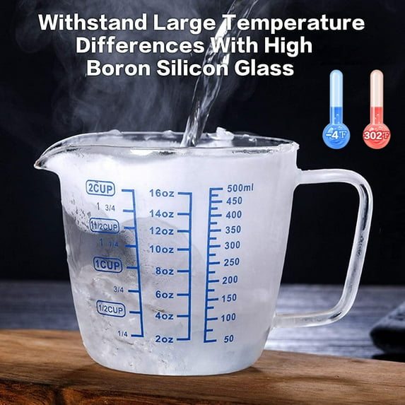 250ML/500ML Glass Measuring Cup, Heat-Resistant Borosilicate Glass Graduated Beaker Mug with Handle for Milk, Wine, Hot or Cold Liquid, Microwave, Oven Safe for Home