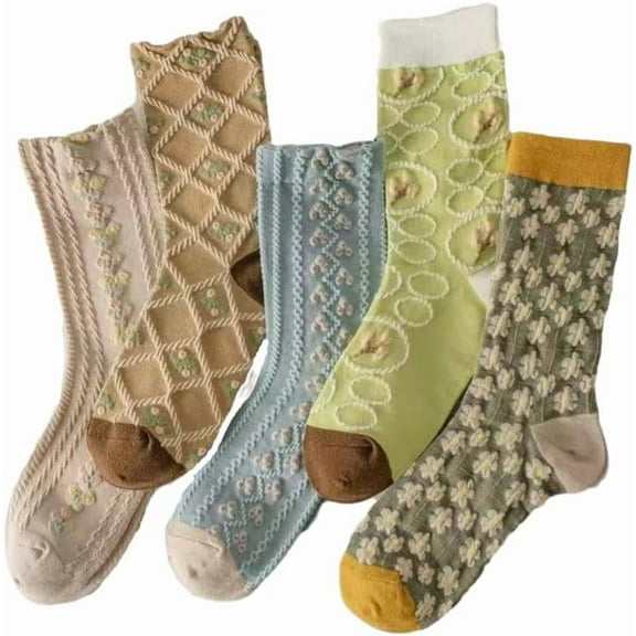 5 Pairs Casual Cotton Socks Colorful Floral Crew Socks Pack for Women Ankle Socks Multipack