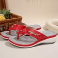 thumbnail image 4 of CQONEPT Women Orthopedic Flip Flop Sandals Summer Wide Width Slip on Slides Low Wedges Heel Thong Sandals with Arch Support Casual Slippers Red 39, 4 of 6