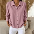thumbnail image 2 of Women Casual Tops Women Winter Solid Color Long Sleeve Lapel Corduroy Button Front Top Pink XL, 2 of 6