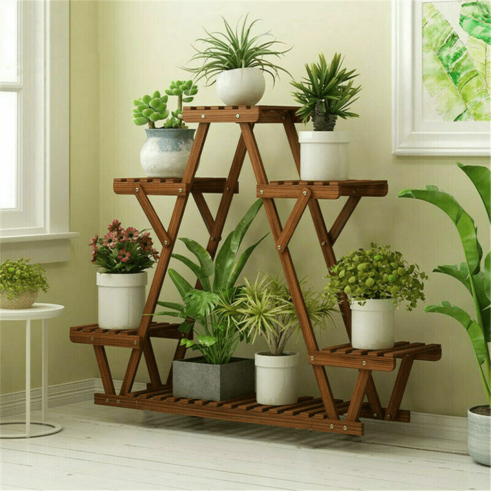  YYFANG Flower Stand, Black, 4PCS, Solid Wood, Triangular  Support, Stable, Environmentally Friendly : Patio, Lawn & Garden