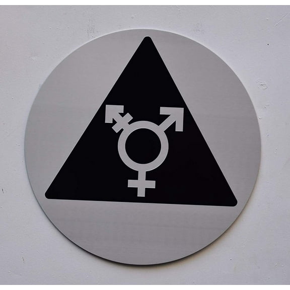 Gender Neutral Symbol Door Sign Black Triangle Sign (Aluminum, Silver, Size Q12)- The Sensation line