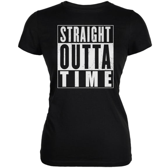 Straight Outta Time Black Juniors Soft T-Shirt - X-Large
