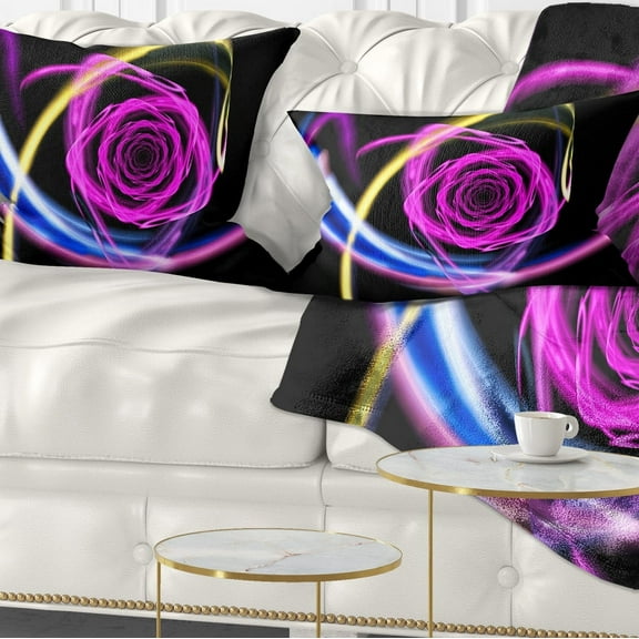Designart Glowing Purple Neon Rose - Floral Throw Pillow - 12x20