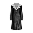 thumbnail image 4 of XFLWAM Plus Size Womens Lapel Long Sherpa Fleece Lined Jacket Faux Suede Leather Pea Coat Outerwear, 4 of 6