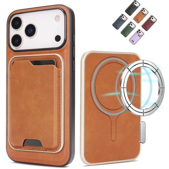Allytechgroup Magnetic Case for iPhone 17  [Compatible with MagSafe], with Card Slots Holder/Pocket PU Leather Slim Wallet Cover & TPU Shockproof Bumper Wireless Charging Phone Shell, Brown