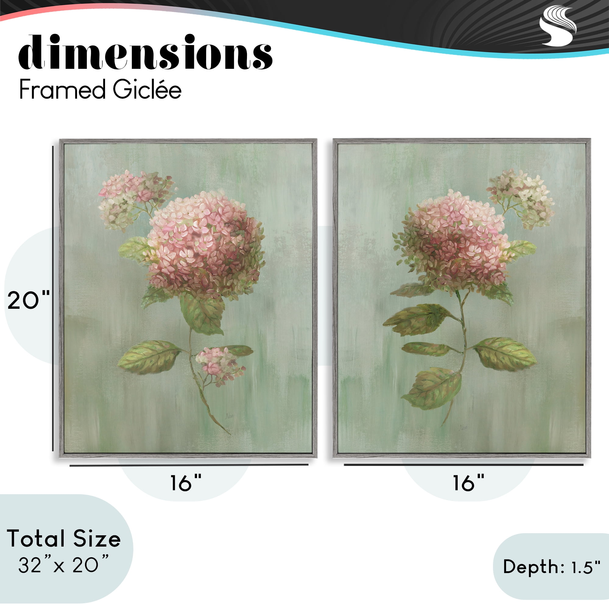 Stupell Industries Aged Pink Hydrangeas 2 Piece Gray Framed Giclee Art Set, design by Nan
