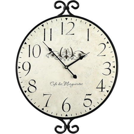 Farmhouse Wall Clock, 17H×13.4D Inch, Wrought Iron Frame with Warm Gray Finish, Vintage Wall Clock Silent Battery Operated Wall Clocks for Home Living Room Kitchen Bedroom
