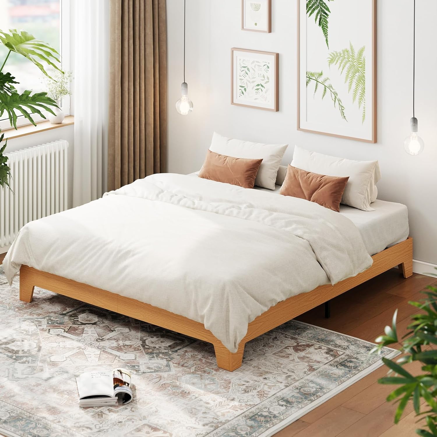 Full Bed Frame, Wooden Platform Bed Frame, Minimalist Bed with Wood Slats Support, Underbed Space for Storage, No Box Spring Required, Noise-Free, Easy Assembly