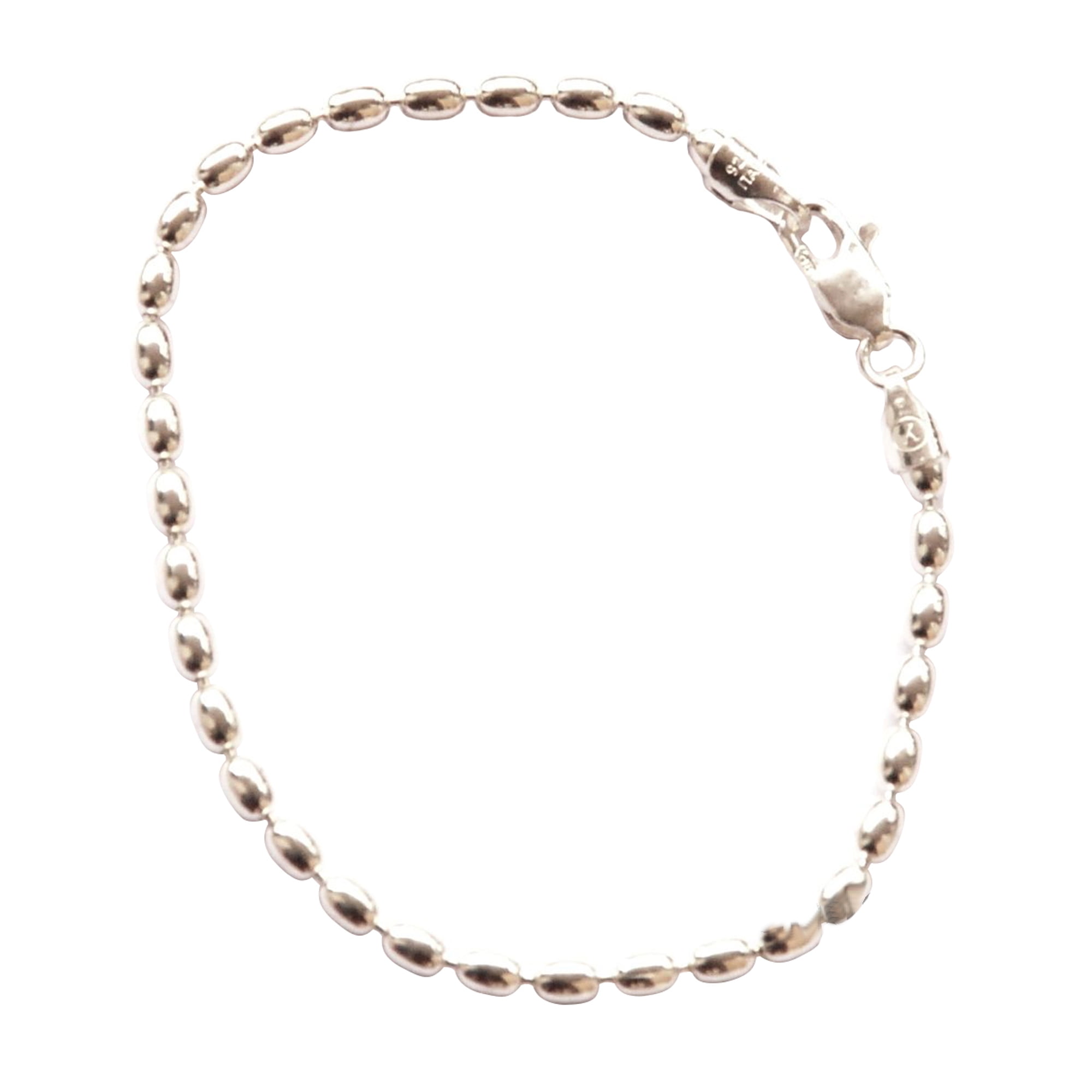 Sterling Silver Charleston Rice Bead Sturdy Anklet 3 x 4mm Beads 300ga