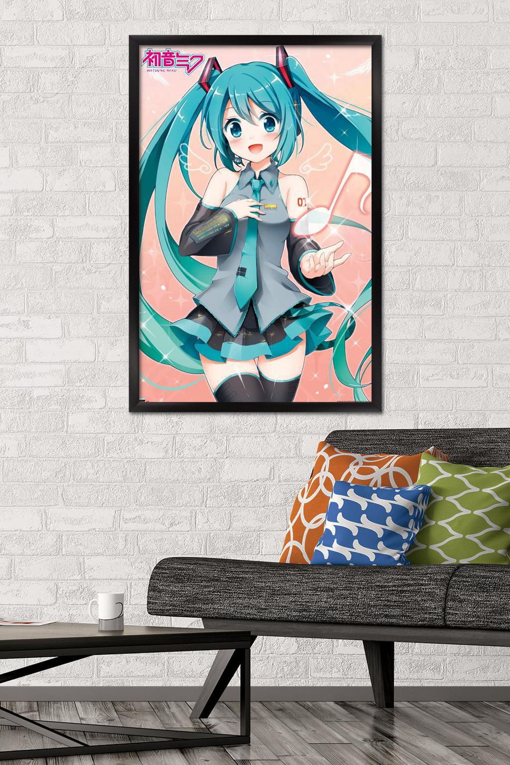 Hatsune Miku - Music Note Wall Poster with Push Pins, 14.725" x 22.375"