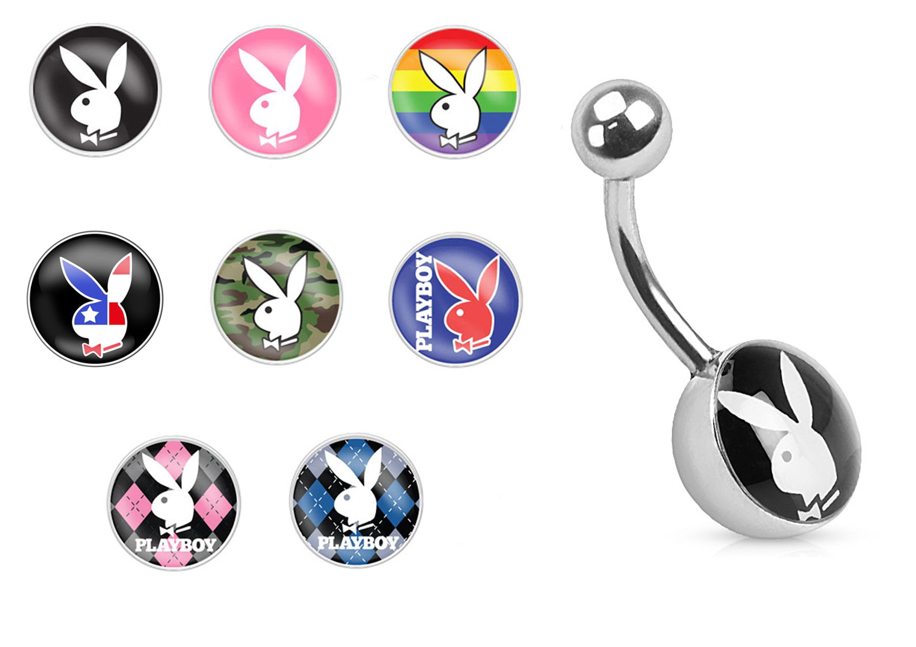 Genuine Playboy Bunny Belly Ring with Camouflage Playboy Bunny Logo 