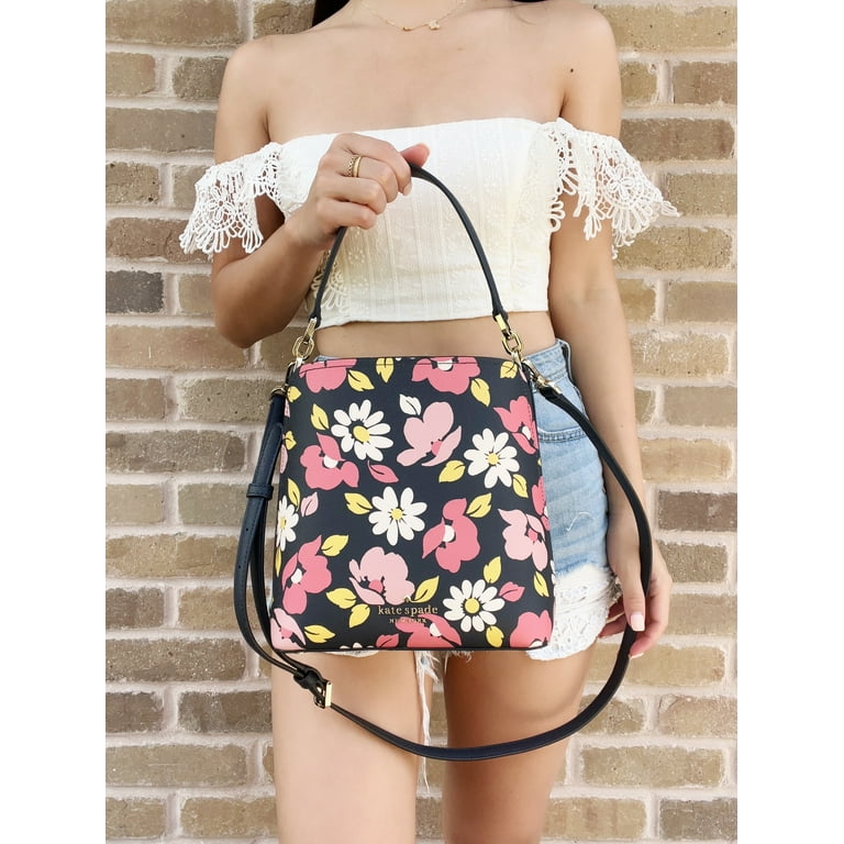 Kate Spade New York Women s Darcy Daisy Leather Bucket Bag Crossbody Blue Floral Walmart