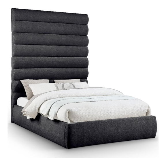 Meridian Furniture Adam Black Chenille Fabric Queen Bed