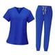 thumbnail image 3 of Conjunto de camiseta y pantalones de enfermería con bolsillos, suave, con cordón ajustable, traje de trabajo de enfermera para salón de belleza, , azul real, l, 3 of 8