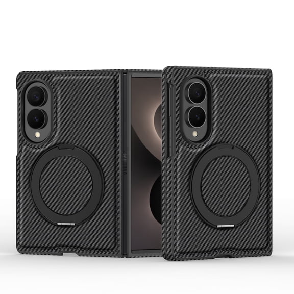 Dteck Magnetic Case for Samsung Galaxy Z Fold8,Luxury Carbon Fiber Leather Compatible with Mag Safe Case Ring Holder 360 Degree Adjustable Stand Slim Cover for Galaxy Z Fold 8 ,Black