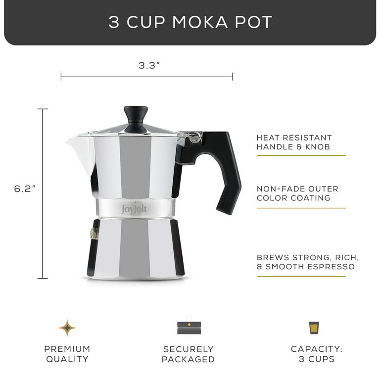 JoyJolt Italian Moka Pot 6 Cup Stovetop Espresso Maker. Aluminum Coffee  Percolator Coffee Pot With Heat Resistant Handles! Portable Espresso Maker