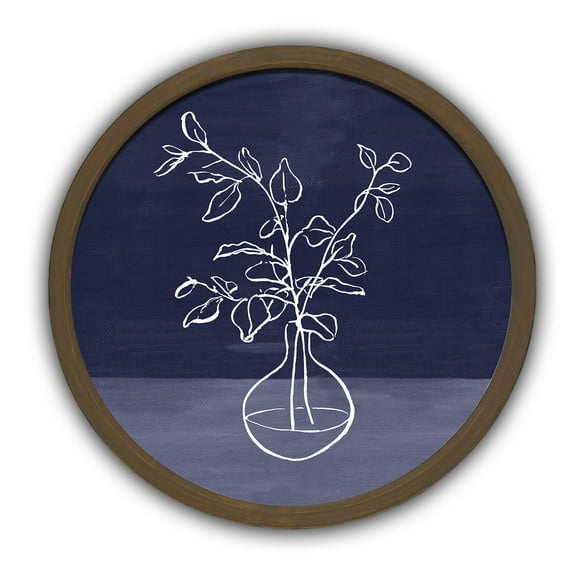 Creative Products Blue Floral Still Life I 20 x 20 Round Brown Framed Print