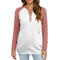 thumbnail image 4 of Hearthz Raglan Sleeve T Shirts for Women Color Block Long Sleeve Shirts for Women Dressy Plus Size Fall V-Neck Button Henley Shirts for Women, 4 of 4