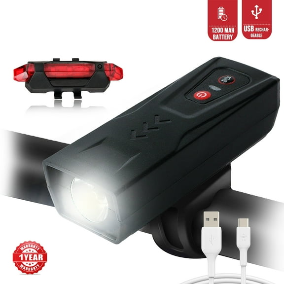 LED Bike Front and Rear Tail Light Set, Rechargeable, Waterproof for Night Riding