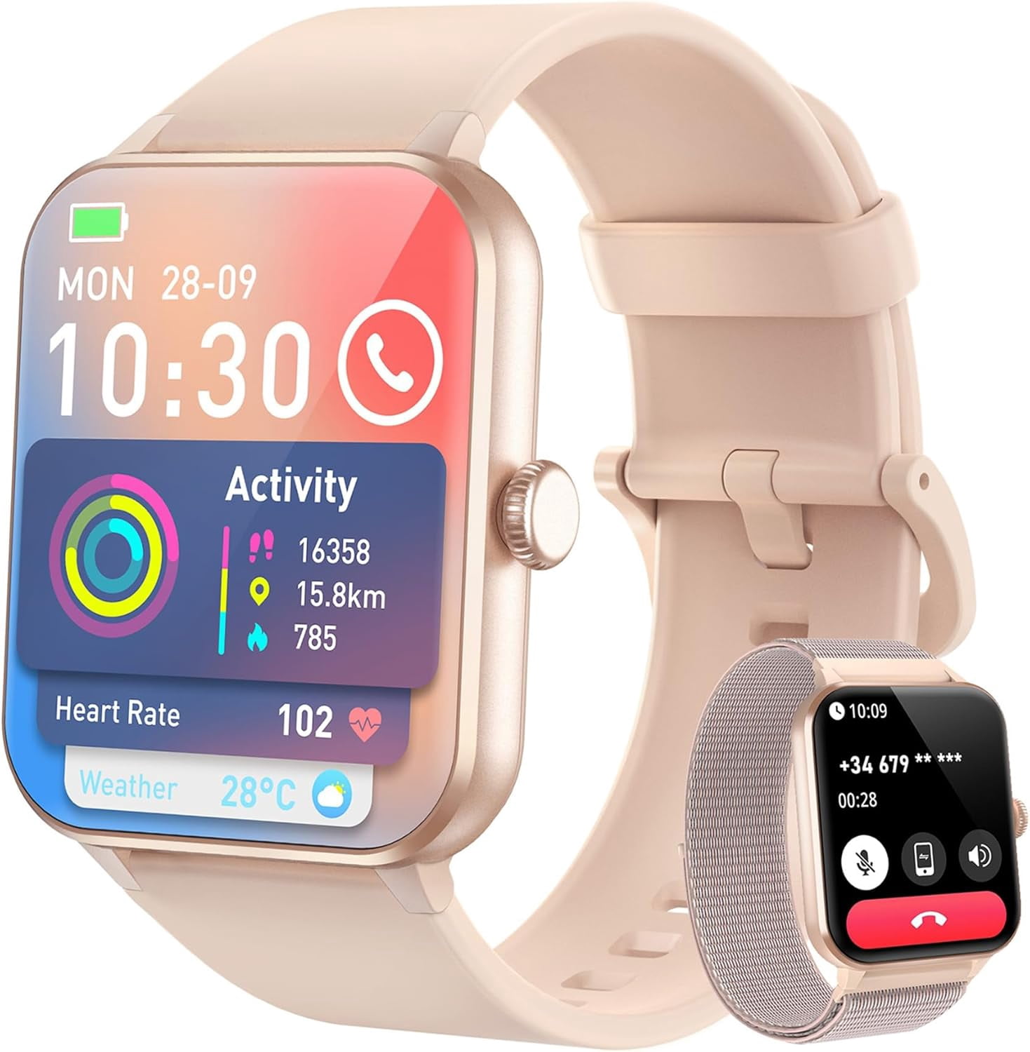 Blackview Smart watch for Women,(Answer/Make Calls/Push Message),with 100+ Sports Modes,350mAh Battery,fits for Android iOS Apple Samsung,Pink