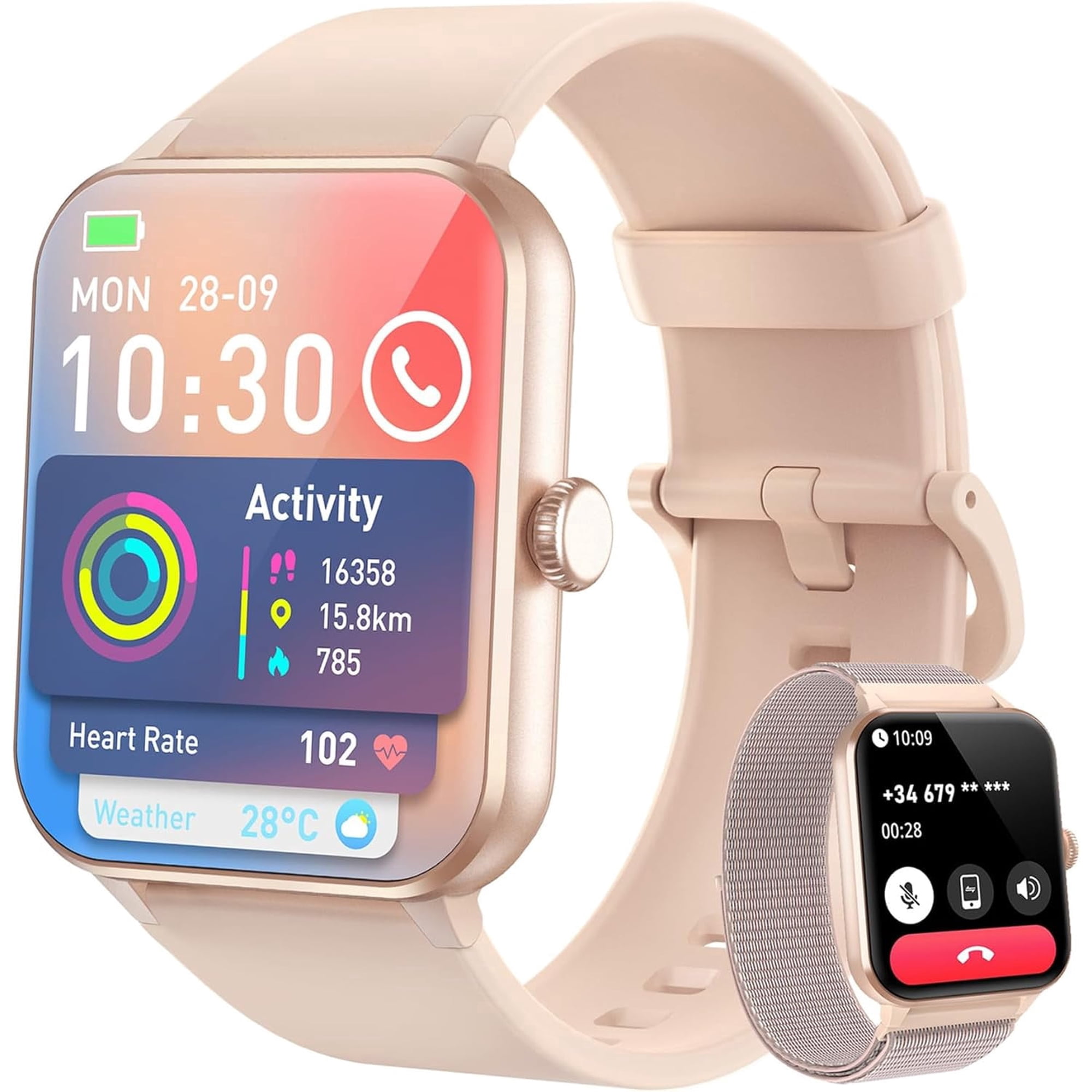 Blackview Smart watch for Women,(Answer/Make Calls/Push Message),with 100+ Sports Modes,350mAh Battery,fits for Android iOS Apple Samsung,Pink