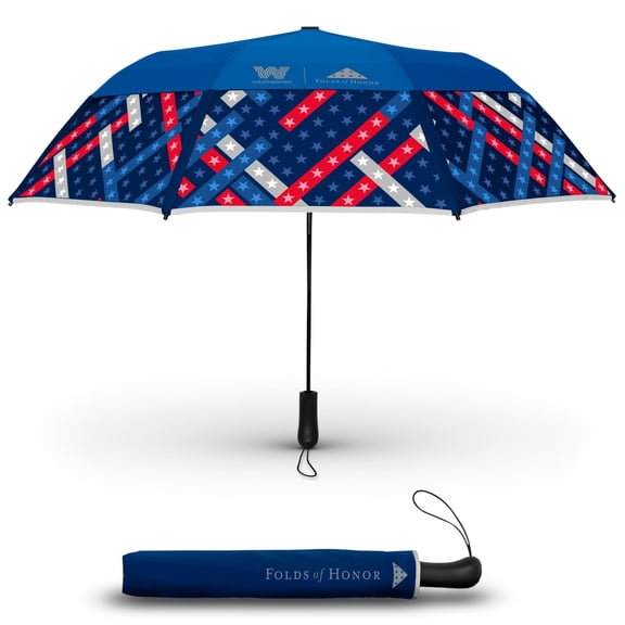 Weatherman Umbrella - Folds of Honor - Heavy Duty & Compact Collapsible Umbrella for Backpack & Car - Windproof Umbrella Resists Up to 55 MPH Winds - Patriotic Umbrella - Freedom