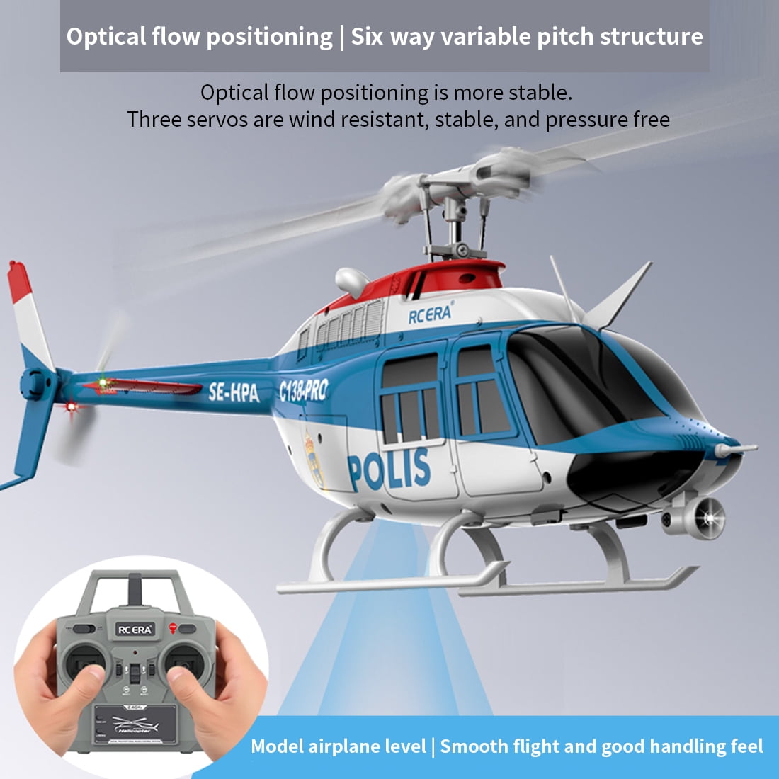RC ERA C138 PRO Bell 206 RC Helicopter for Adults, 1/33 Scale 6CH Brushless Aileronless Remote Control Helicopter, 3D 6-Axis Gyroscope Stunt RC Aircraft Model with Optical Flow Positioning