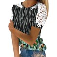 thumbnail image 1 of XZNGL T-Shirts d'Été pour Femmes Femmes Été Col Rond Imprimé Floral T-Shirts en Dentelle Blouses Confortables pour Femme Hauts Femmes T-Shirts Été T-Shirts pour Femmes pour l'Été Hauts et Blouses pour Femmes Été, 1 of 4