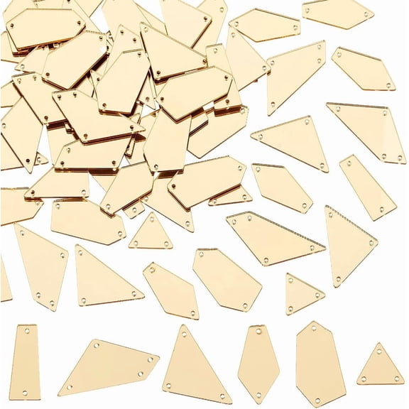 180Pcs 6 Styles Acrylic Sew On Mirror Rhinestones Mixed Shapes Costume Clothing Decoration Gold 8~30.5x10.5~33x1.3mm Hole: 1.2~1.4mm 30pcs/style