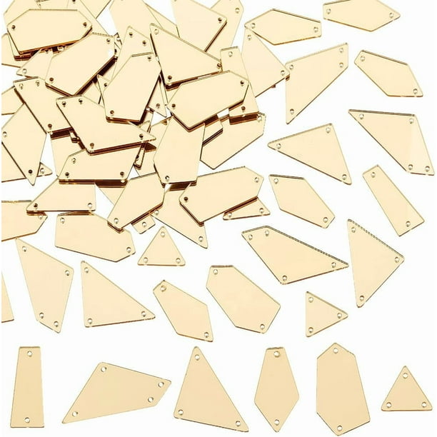 1 caja de 180 piezas de 6 estilos de diamantes de imitación dorados para espejo de costura, cuentas sueltas de espejo de piedra acrílica a granel con agujeros, pieza de espejo brillante irregular