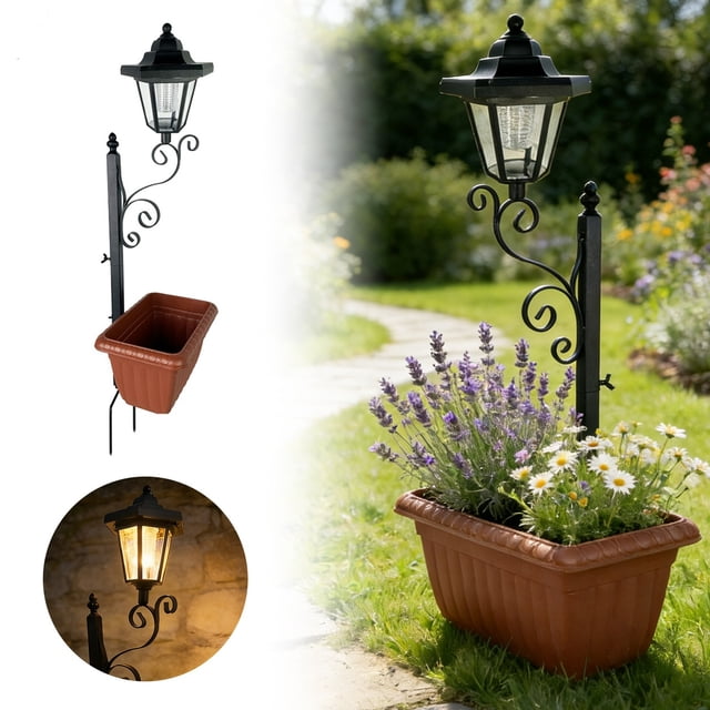 Solar Powered Outdoor Hexagonal Ironwork Rack Lamp For Courtyard Garden Decoration And