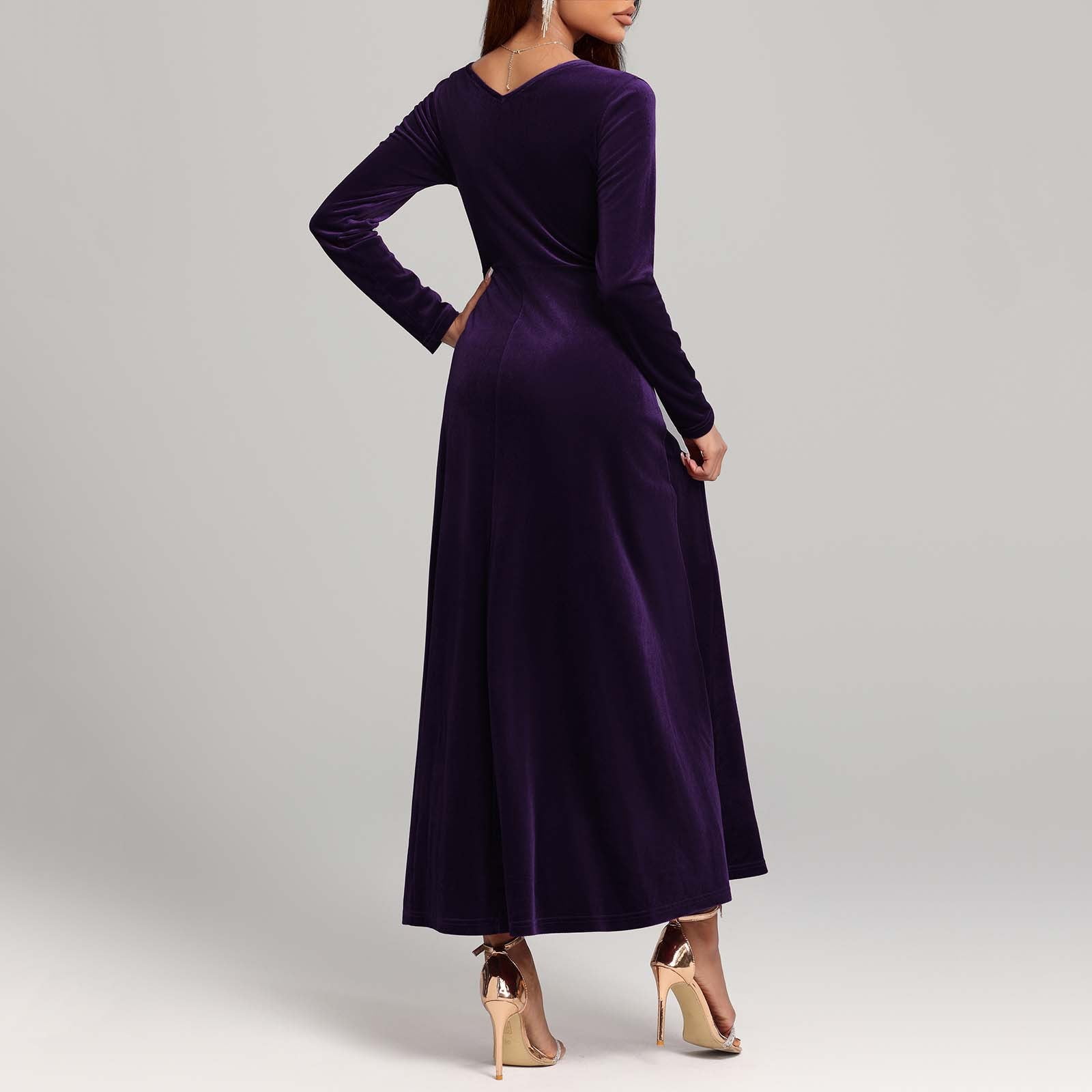 OSFVNOXV Vintage Velvet Dress for women Long Sleeve Square Neck Maxi Flowy Dress for Wedding Guest Evening
