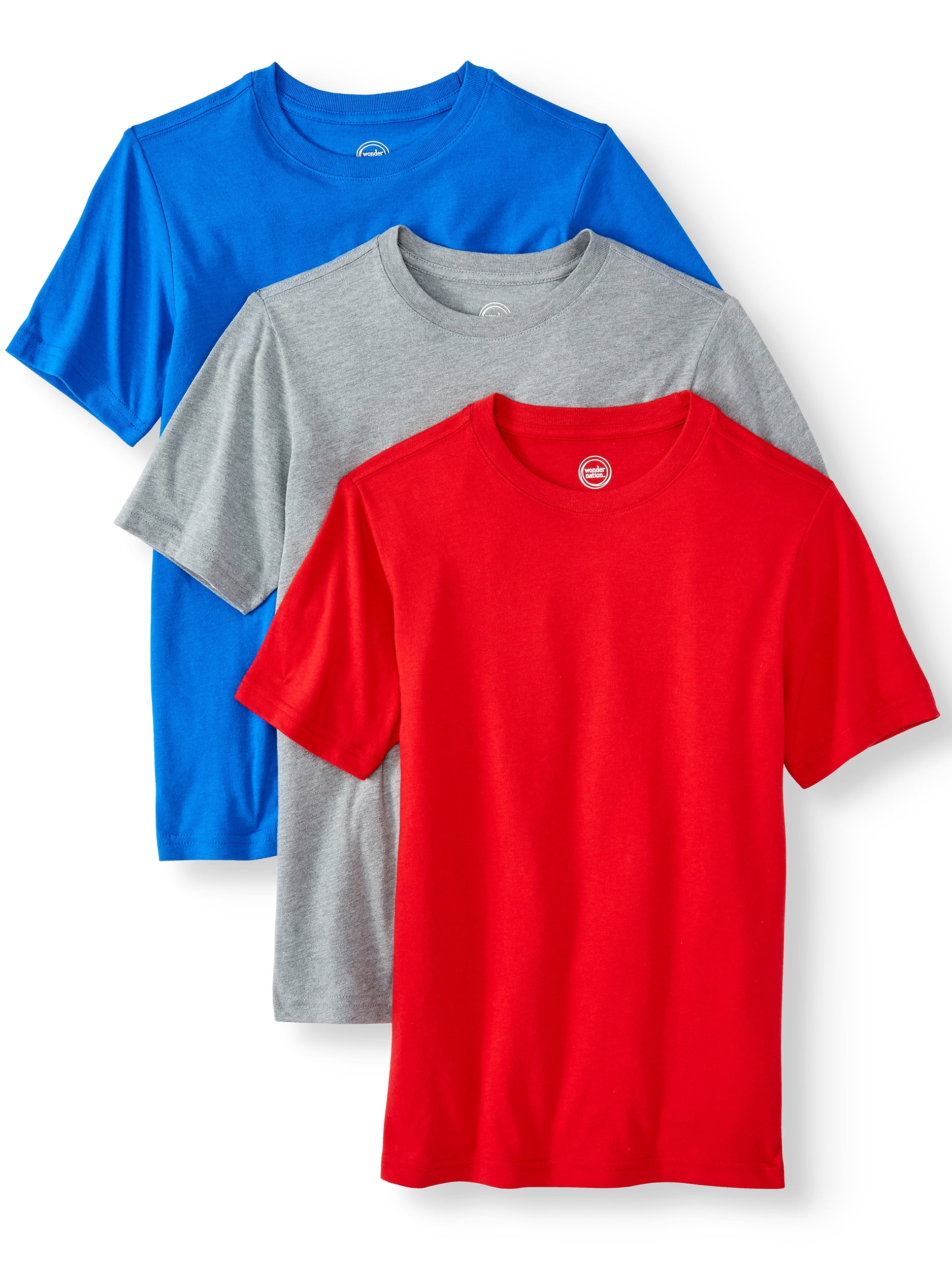 Wonder Nation Boys Crewneck Short Sleeve T-Shirt 3 Pack Sizes 4-18 ...
